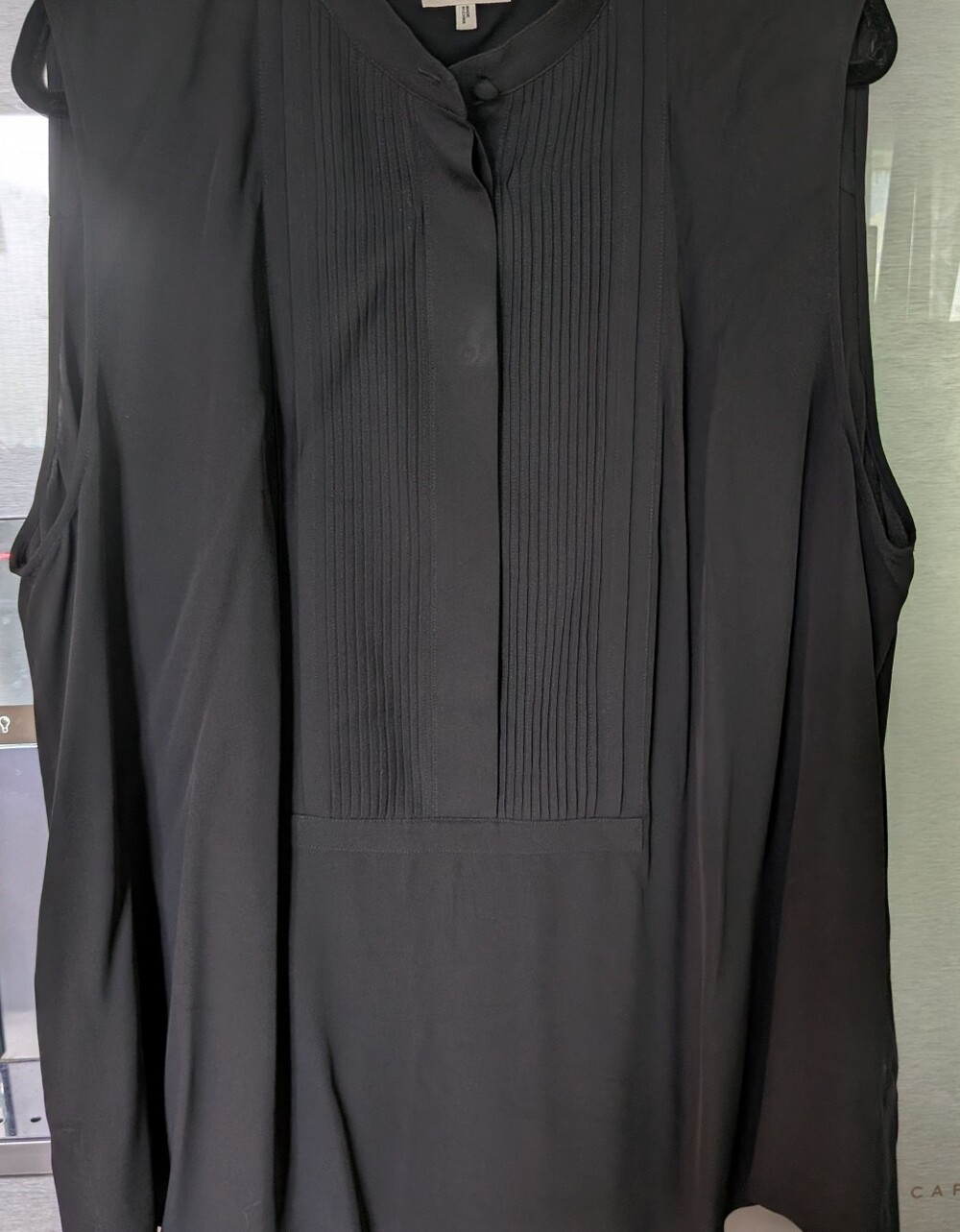 Lafayette 148 New York 3X, Silk Chiffon Band Collar Pleated Button Blouse